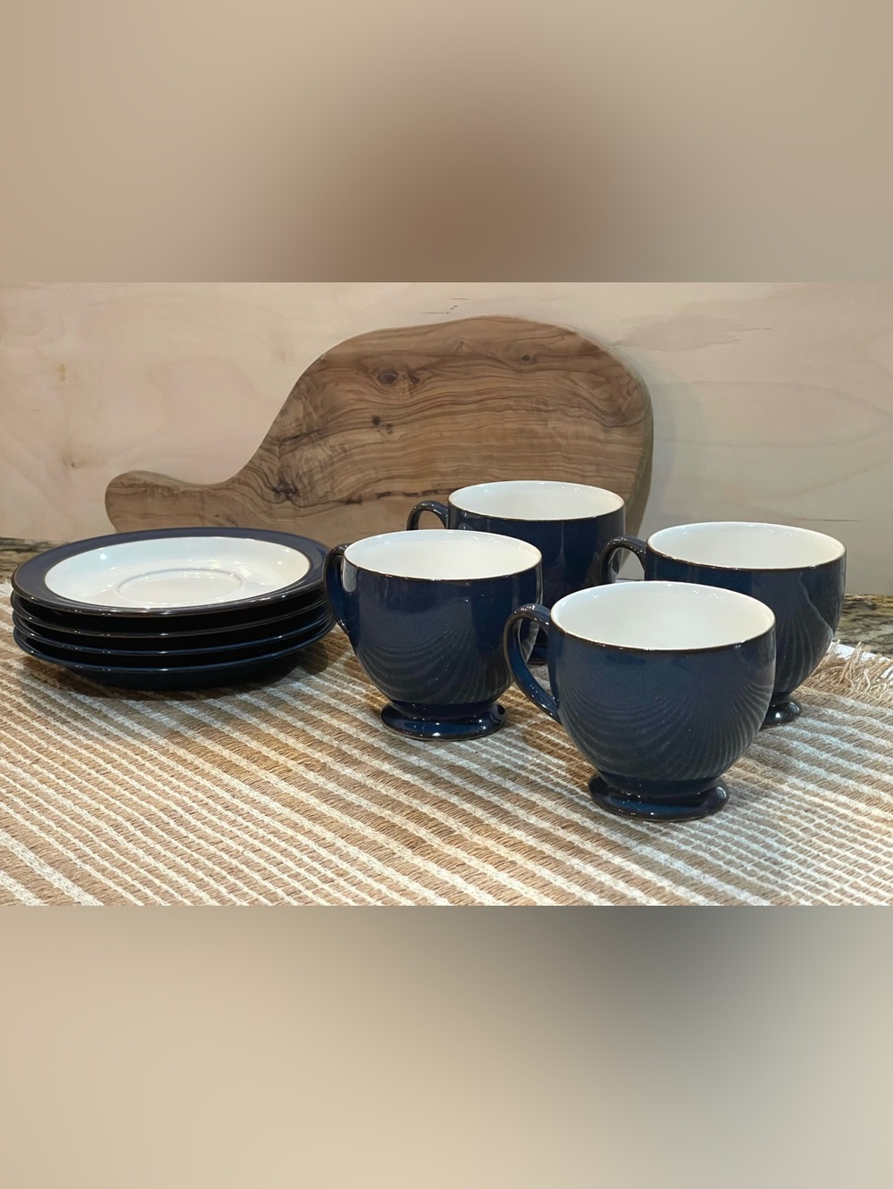 Denby England Footed Cup & Saucer Set in Blue - Four Sets